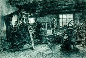 1891年、オランダのラーレンにあるTisserandとその娘たち（木炭紙） 作： Leon Augustin Lhermitte